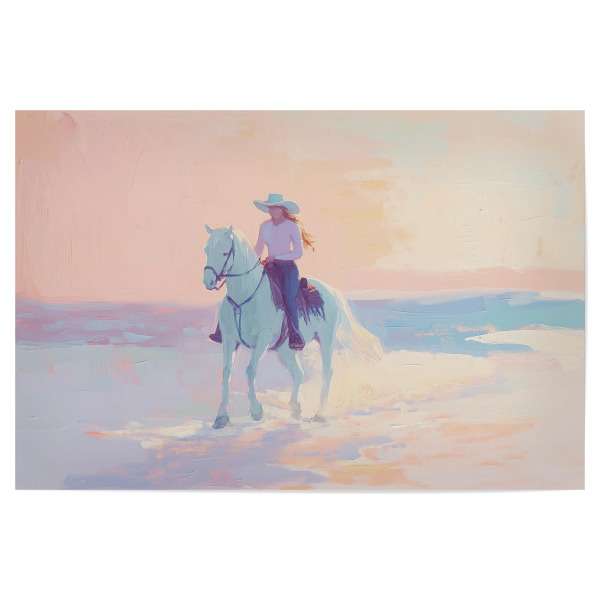 Poster "Cowgirl reitet bei Sonnenuntergang" artboxONE - Natur,Tiere,Menschen - Cowgirl-reitpferd bei sonnenuntergang