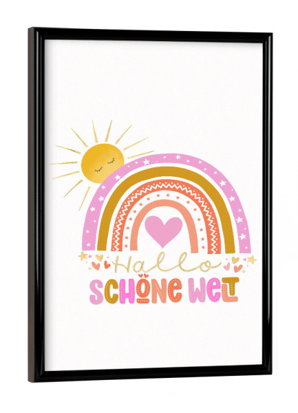 Poster mit schwarzem Rahmen "Hallo Welt" artboxONE - Typografie,Für Kinder