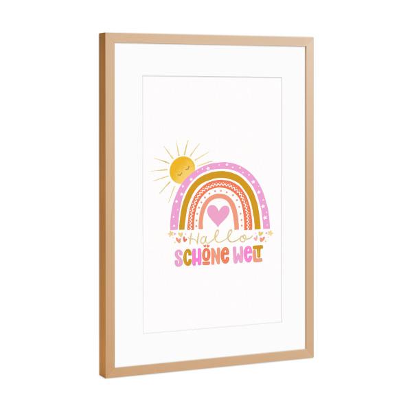 Poster mit Rahmen Kupfer "Hallo Welt" artboxONE - Typografie,Für Kinder