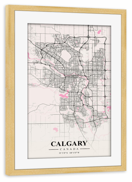 Poster mit Rahmen kiefer "Citymap Calgary Kanada" artboxONE - Städte / Weitere,Kartografie