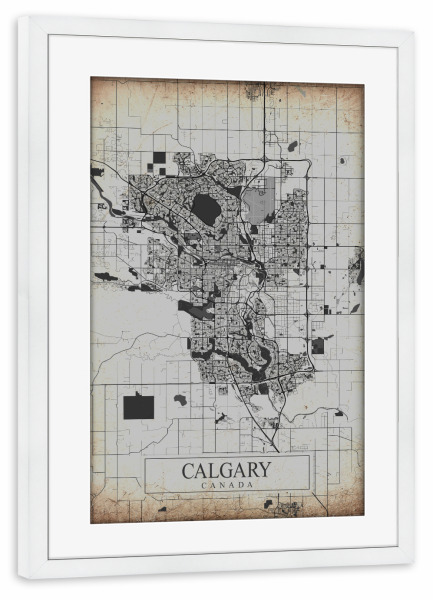 Poster mit Rahmen weiß "Retro City Calgary" artboxONE - Städte / Weitere,Kartografie