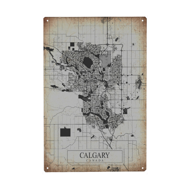 Holzbild "Retro City Calgary" artboxONE - Städte / Weitere,Kartografie