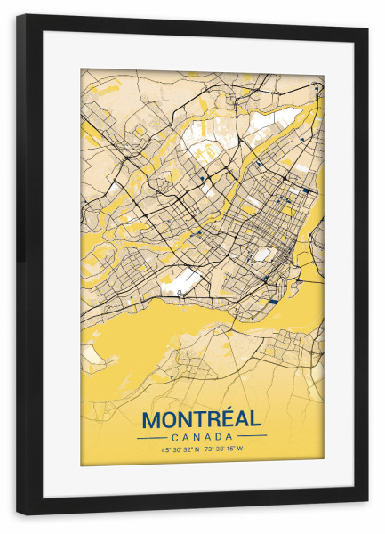 Poster mit Rahmen schwarz "Montréal Canada Map" artboxONE - Städte / Weitere,Kartografie