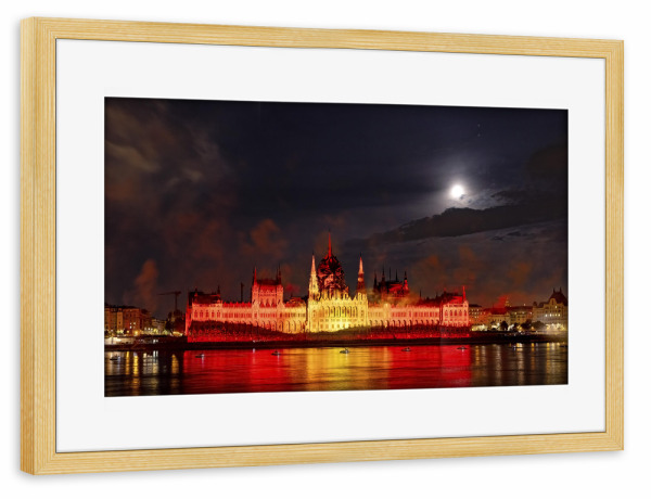 Poster mit Rahmen kiefer "Parlament in Ungarn" artboxONE - Städte,Architektur - Budapest,Ungarn,Parlament,Donau,Blaue donau