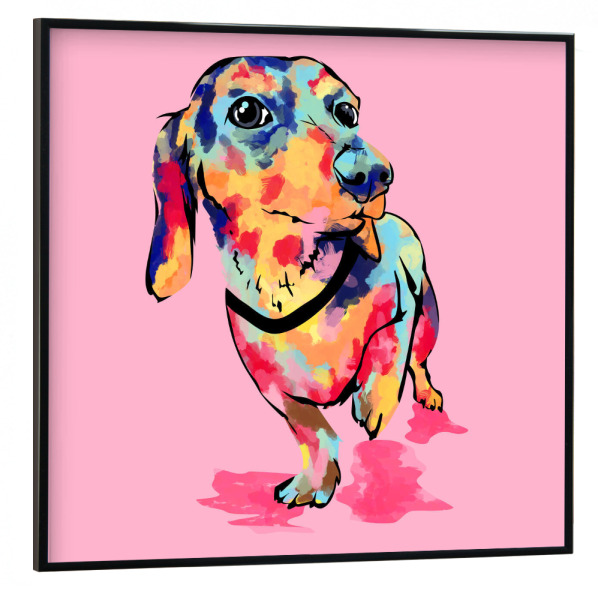 Poster mit schwarzem Rahmen 30x30 cm "Rainbow Pup, Cute and Colorful Dog" artboxONE - Tiere,Lustig