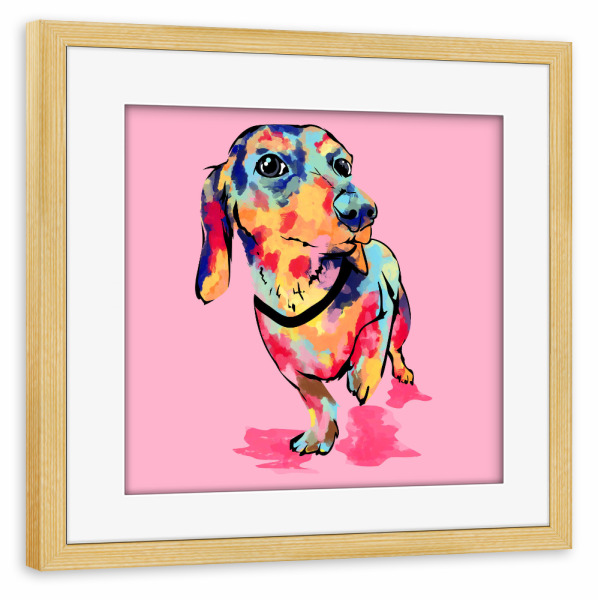 Poster mit Rahmen kiefer "Rainbow Pup, Cute and Colorful Dog" artboxONE - Tiere,Lustig