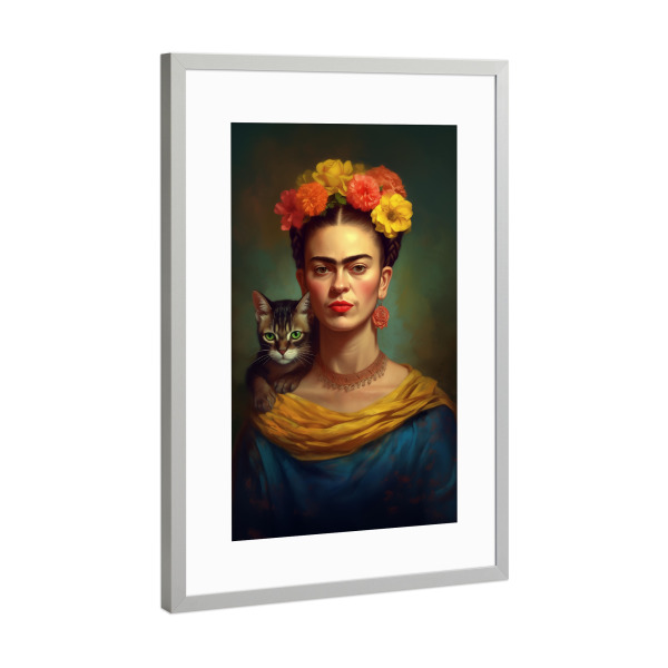 Poster mit Rahmen Silber "Frida's Katzen Welt" artboxONE - Floral,Tiere,Menschen