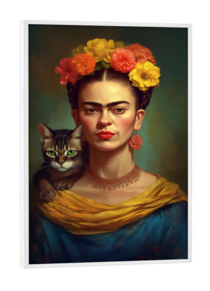 Poster mit weißem Rahmen "Frida's Katzen Welt" artboxONE - Floral,Tiere,Menschen