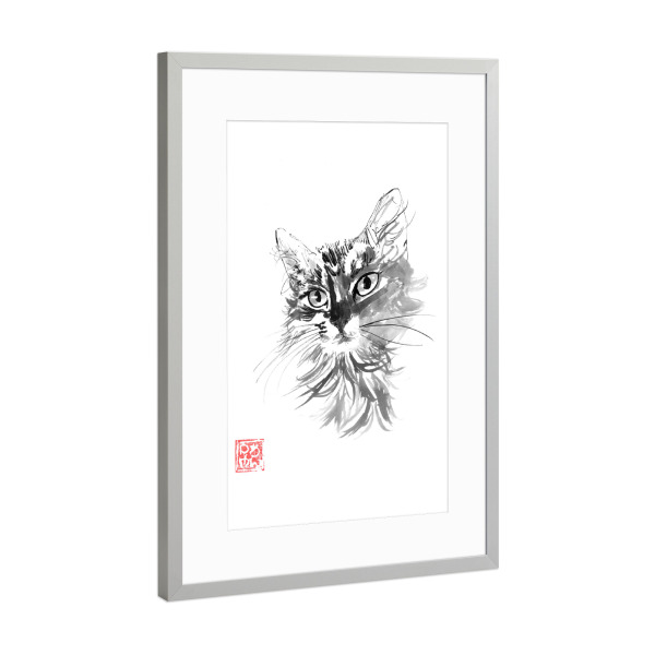 Poster mit Rahmen Silber "Pelziger Cay" artboxONE - Tiere - Katze,Sumie,Japan