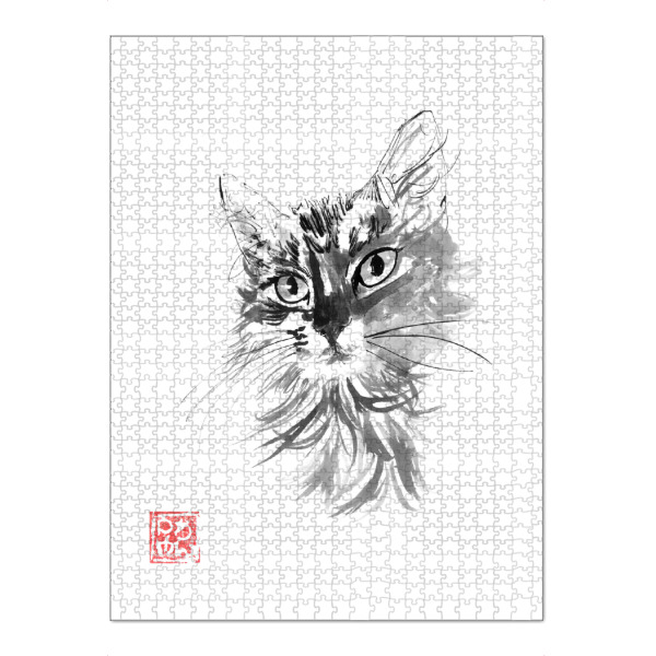 Puzzle Ravensburger "Pelziger Cay" artboxONE - Tiere - Katze,Sumie,Japan - Bild katze