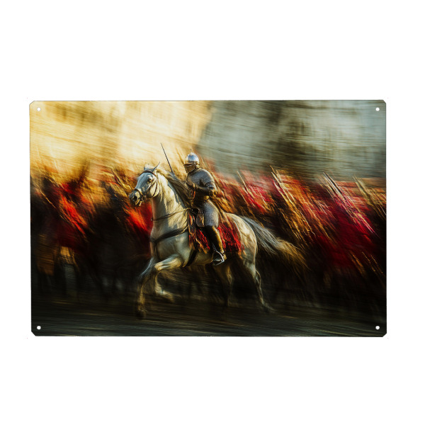 Holzbild "Ritter mit Reitpferd" artboxONE - Tiere,Abstrakt,Menschen