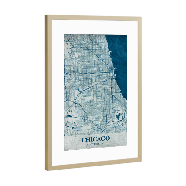 Poster mit Rahmen Gold "Chicago Vintage" artboxONE - Städte / Chicago,Kartografie