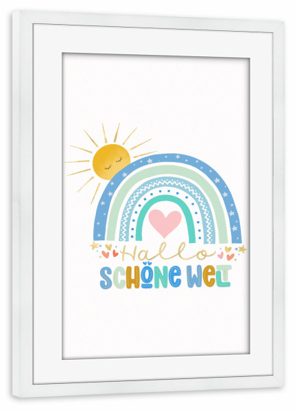 Poster mit Rahmen weiß "Hallo, Schöne Welt" artboxONE - Typografie,Für Kinder