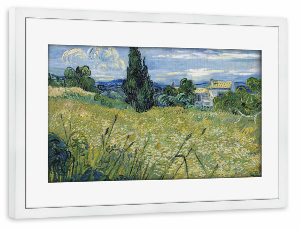 Poster mit Rahmen weiß "Grünes Weizenfeld mit Zypresse" artboxONE - Natur,Reise,Reise / Länder,Für Mama,Für Papa