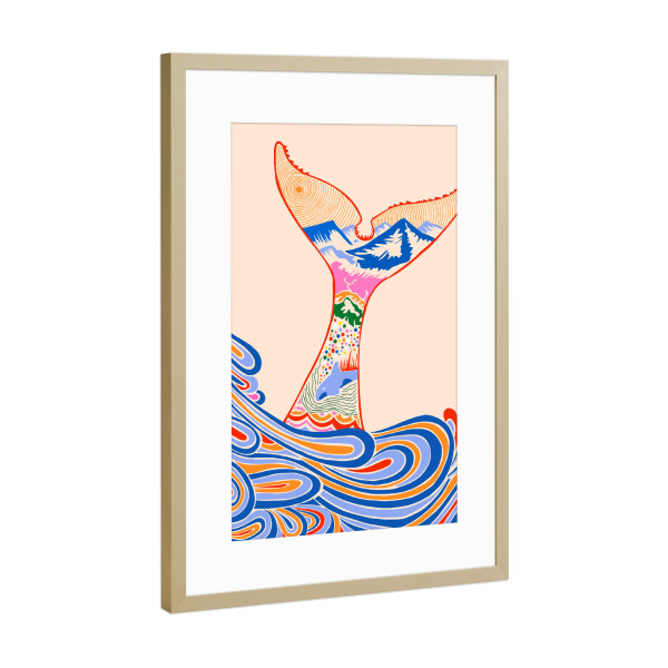 Poster mit Rahmen Gold "Fühle mich blau" artboxONE - Tiere,Abstrakt,Unterwasser