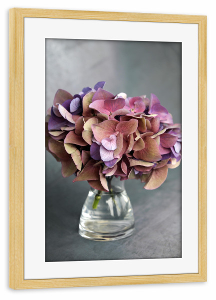Poster mit Rahmen kiefer "Hortensie Vase mit Blumenstrauß" artboxONE - Natur,Floral,Liebe