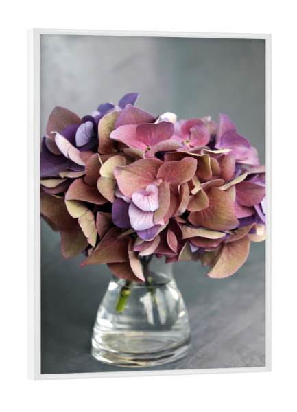 Poster mit weißem Rahmen "Hortensie Vase mit Blumenstrauß" artboxONE - Natur,Floral,Liebe