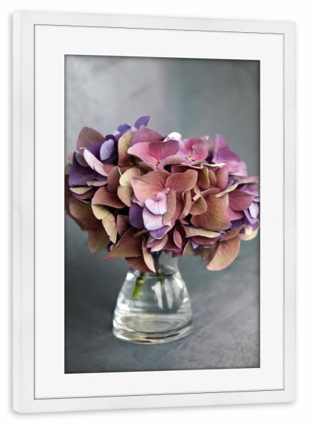 Poster mit Rahmen weiß "Hortensie Vase mit Blumenstrauß" artboxONE - Natur,Floral,Liebe