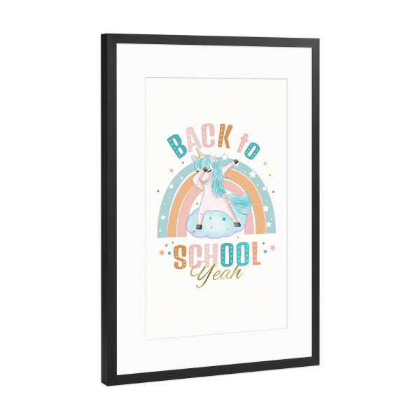 Poster mit Rahmen Schwarz (Metallic) "Juhu, wieder Schule" artboxONE - Typografie,Für Kinder,Lustig