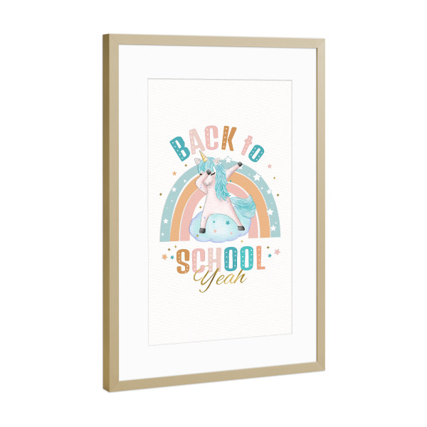 Poster mit Rahmen Gold "Juhu, wieder Schule" artboxONE - Typografie,Für Kinder,Lustig