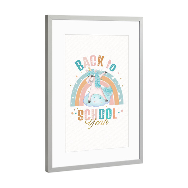 Poster mit Rahmen Silber "Juhu, wieder Schule" artboxONE - Typografie,Für Kinder,Lustig