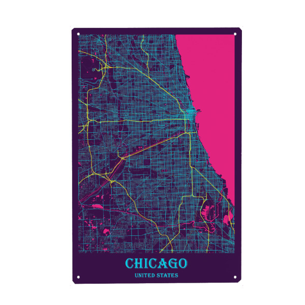 Metall Poster "City Chicago" artboxONE - Städte / Chicago,Kartografie