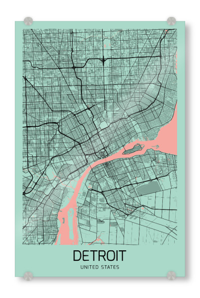 Acrylglasbild "Stadtplan Detroit" artboxONE - Städte / Weitere,Kartografie