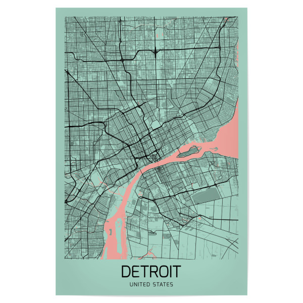Poster 30x20 cm "Stadtplan Detroit" artboxONE - Städte / Weitere,Kartografie