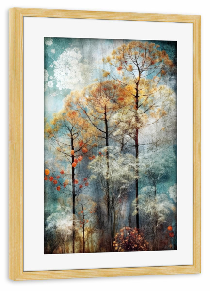 Poster mit Rahmen kiefer "Waldleben B" artboxONE - Natur,Floral - Wald,Baum,Bäume,Natur,Botanisch,Illustration