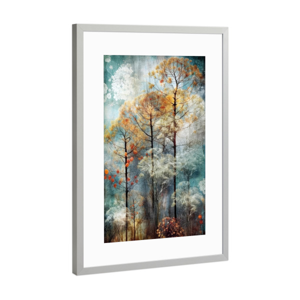 Poster mit Rahmen Silber "Waldleben B" artboxONE - Natur,Floral - Wald,Baum,Bäume,Natur,Botanisch,Illustration