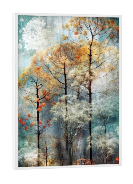 Poster mit weißem Rahmen "Waldleben B" artboxONE - Natur,Floral - Wald,Baum,Bäume,Natur,Botanisch,Illustration