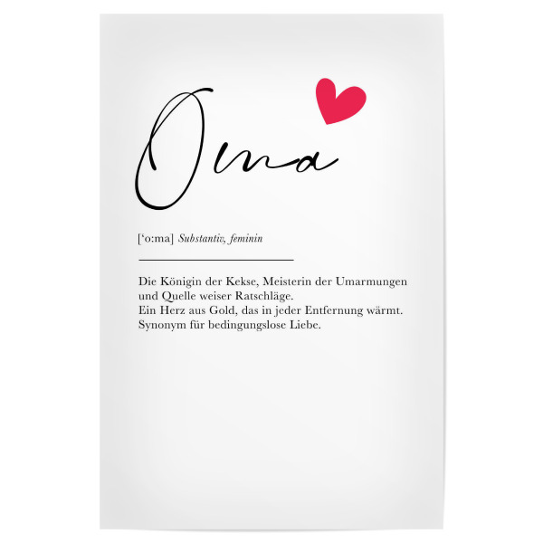 Poster "Oma Definition" artboxONE - Menschen,Liebe - Oma,Definition,Herz,Liebe,Minimalistisch,Typo,Typografie