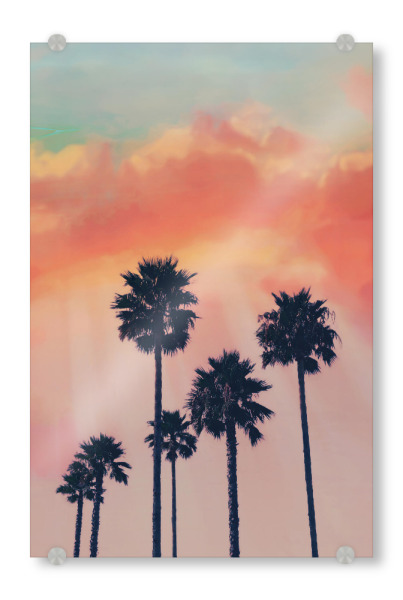 Acrylglasbild "Sommerhimmel" artboxONE - Natur - Palme,Sonnenaufgang,Sonnenuntergang,Himmel,Strand,Meer,Sommer,Pastell,Fett,Natur