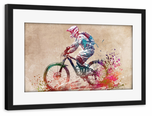 Poster mit Rahmen schwarz "BMX Biker Sportkunst I" artboxONE - Sport,Sport / Motivation - Bmx,Bmx-rennen,Biker,Fahrrad,Sport,Rennen