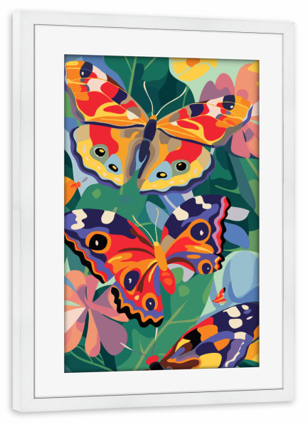 Poster mit Rahmen weiß "Vibrant butterflies" artboxONE - Natur,Floral