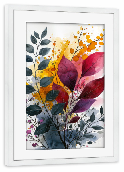 Poster mit Rahmen weiß "Blumen und Blätter AD" artboxONE - Natur,Floral - Natur,Blumen,Blumen,Botanische,Blätter,Blatt,Blumen,Garten