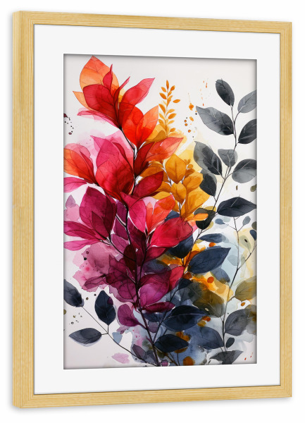 Poster mit Rahmen kiefer "Blüten und Blätter AE" artboxONE - Natur,Floral - Natur,Blumen,Blumen,Botanische,Blätter,Blatt,Blumen,Garten