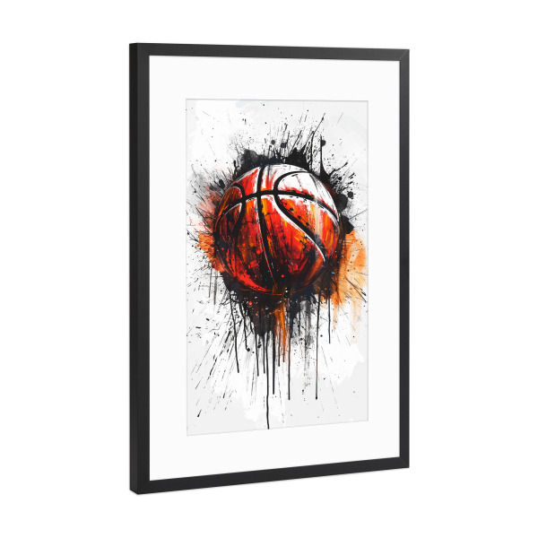 Poster mit Rahmen Schwarz (Metallic) "Basketball Ball Modern (matart)" artboxONE - Sport