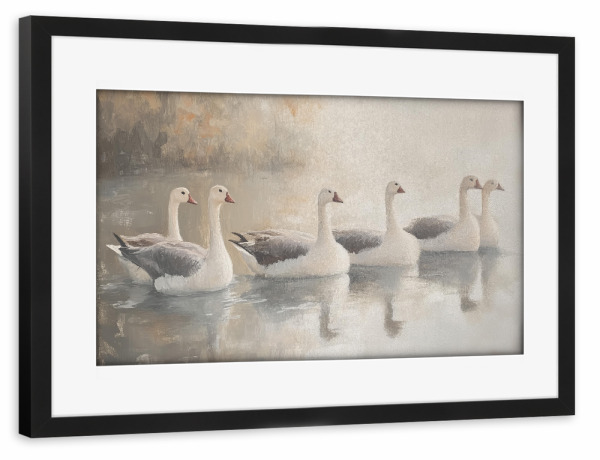 Poster mit Rahmen schwarz "Gänse in der Lagune" artboxONE - Natur,Tiere - Gänse,Lagune,Bauernhausdekor,Nutztiere