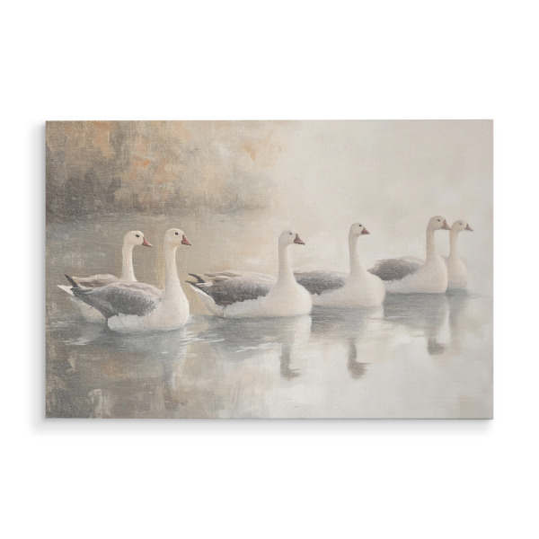 Holzbild "Gänse in der Lagune" artboxONE - Natur,Tiere - Gänse,Lagune,Bauernhausdekor,Nutztiere