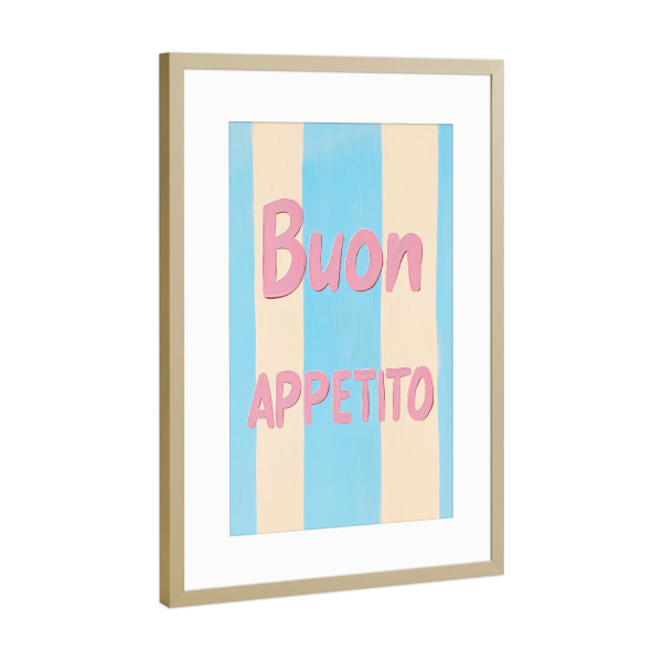 Poster mit Rahmen Gold "Buon Appetito Pastell" artboxONE - Typografie,Essen & Trinken,Reise / Strand und Meer