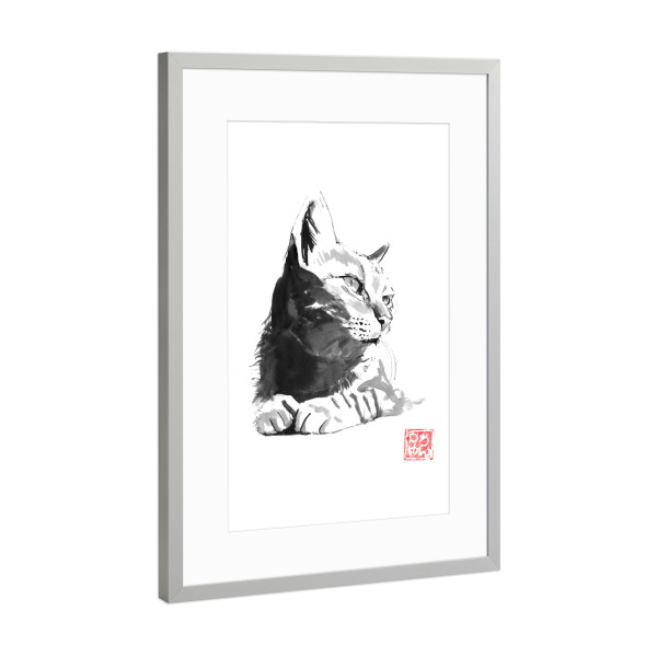 Poster mit Rahmen Silber "Süße Kätzchen" artboxONE - Tiere,Schwarzweiß - Katze,Sumie,Japan