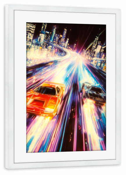 Poster mit Rahmen weiß "Turbo-Nachtfahrt" artboxONE - Reise,Sport / Motorsport,Automobile,Städte / Tokio,Städte / Las Vegas