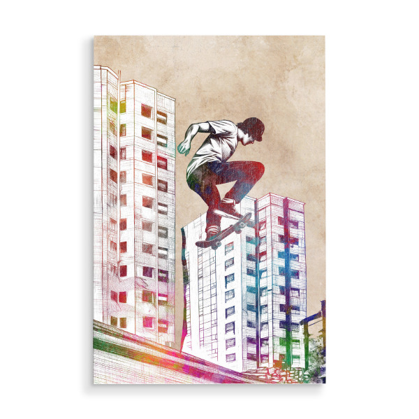 Holzbild "Skateboarder Sportkunst H" artboxONE - Sport,Sport / Motivation - Skaten,Skater,Stadt,Sport,Skateboarder,Skateboarden