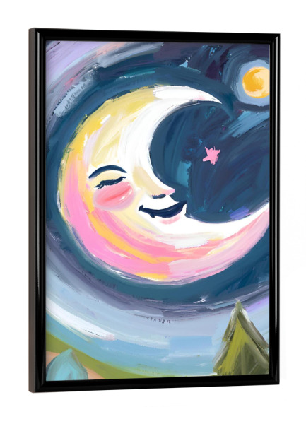 Poster mit schwarzem Rahmen "Lieber Mond" artboxONE - Natur,Für Kinder,Abstrakt