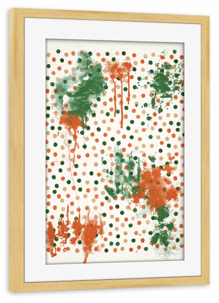 Poster mit Rahmen kiefer "Buntes Polka Dot von TAS" artboxONE - Abstrakt,Fashion - Tupfen,Polkadots,Muster,Mode,Farbe,Illustration,Grün,Orange,Grün