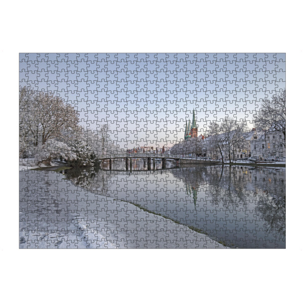 Puzzle Ravensburger "Lübeck - Obertrave im Winter" artboxONE - Städte,Reise - Lübeck,Winter,Schnee,Reise,Schleswig-holstein,Deutschland,Obertrave
