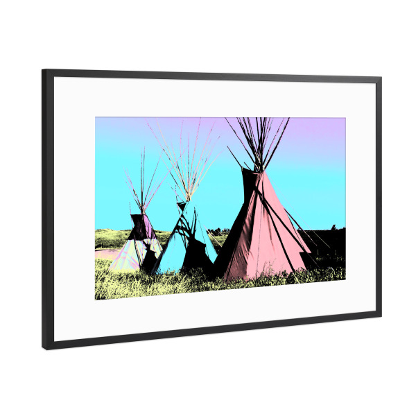 Poster mit Rahmen Schwarz (Metallic) "Native American Teepees Pop Art" artboxONE - Reise,Reise / Länder