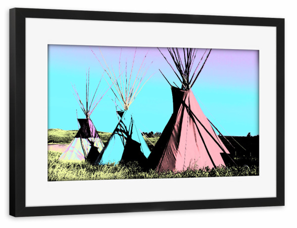 Poster mit Rahmen schwarz "Native American Teepees Pop Art" artboxONE - Reise,Reise / Länder