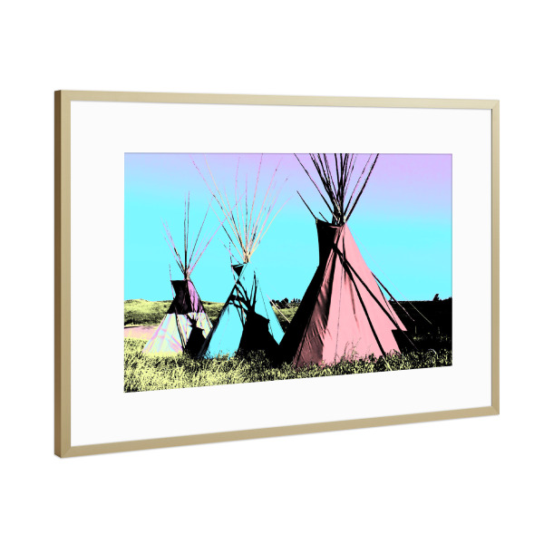 Poster mit Rahmen Gold "Native American Teepees Pop Art" artboxONE - Reise,Reise / Länder